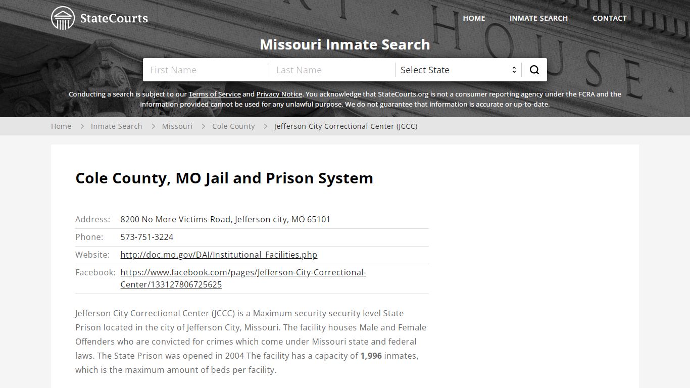 Jefferson City Correctional Center (JCCC) Inmate Records Search ...