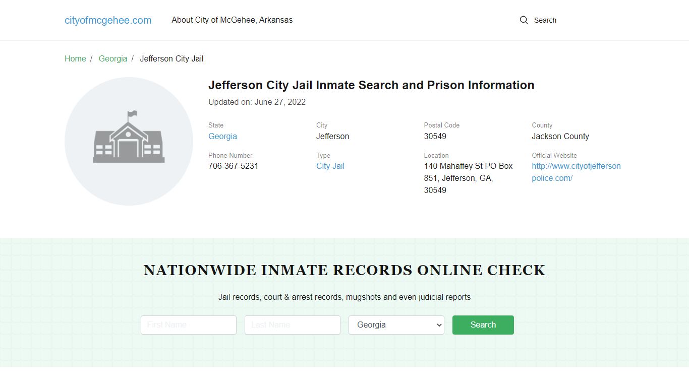Jefferson City Jail Inmate Search and Prison Information