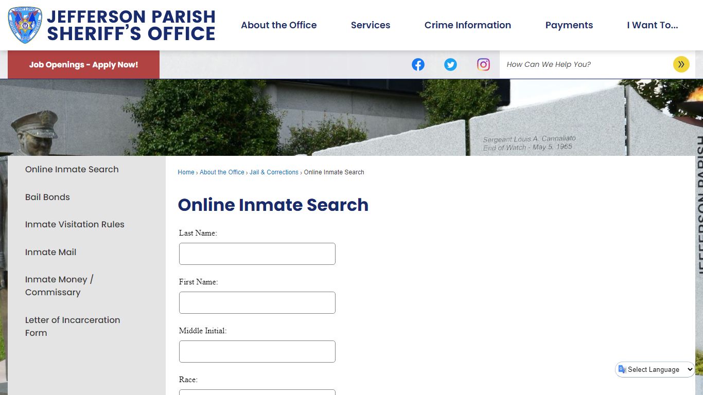 Online Inmate Search | Jefferson Parish Sheriff, LA - JPSO